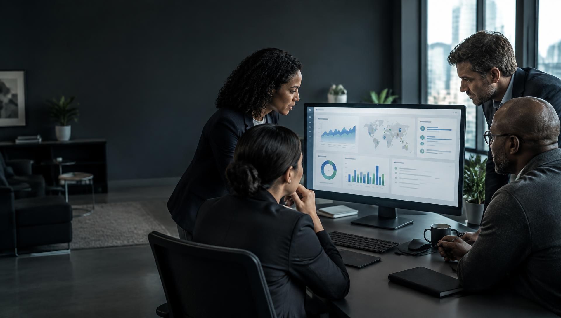 Staffing business-development leaders reviewing employer account research
